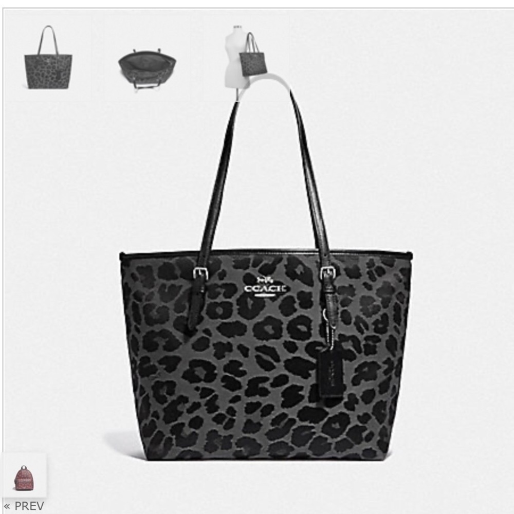 Coach Zip Top Tote w/ Leopard Print F39037